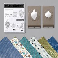 Le lot de variété Fêtes étincelantes comprend le set de tampons Fêtes étincelantes, le lot de perforatrices Ornements étincelants et le papier de la série Design Spécialité Lumière étincelante Stampin up scrapbooking mini album