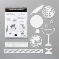 154092 Lot Merveilleux voyage tampon globe voyage plume Stampin'up