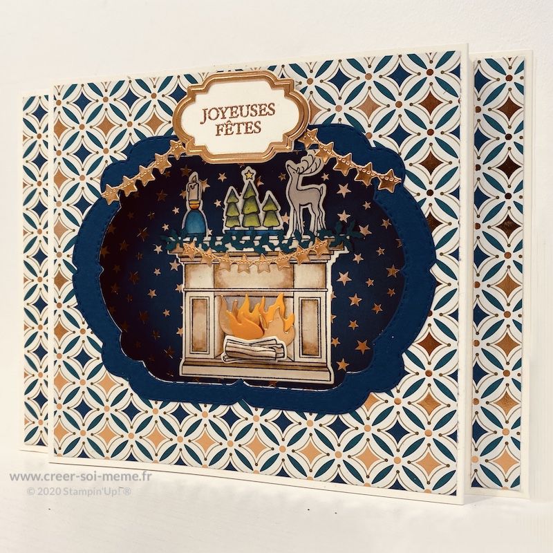 carte théâtre au coin du feu stampin up chemine automne fêtes de noel de fin d'année par sonia benedetti