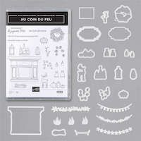 155206 Lot au coin du feu stampin up avec cheminée citrouille couronne rennes feu lanterne bougie centre de table sapin sonia benedetti