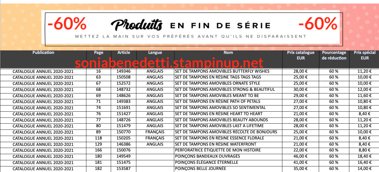 remise de 60% produits stampinup loisirs créatifs fournitures stampin up démonstratrice france europe