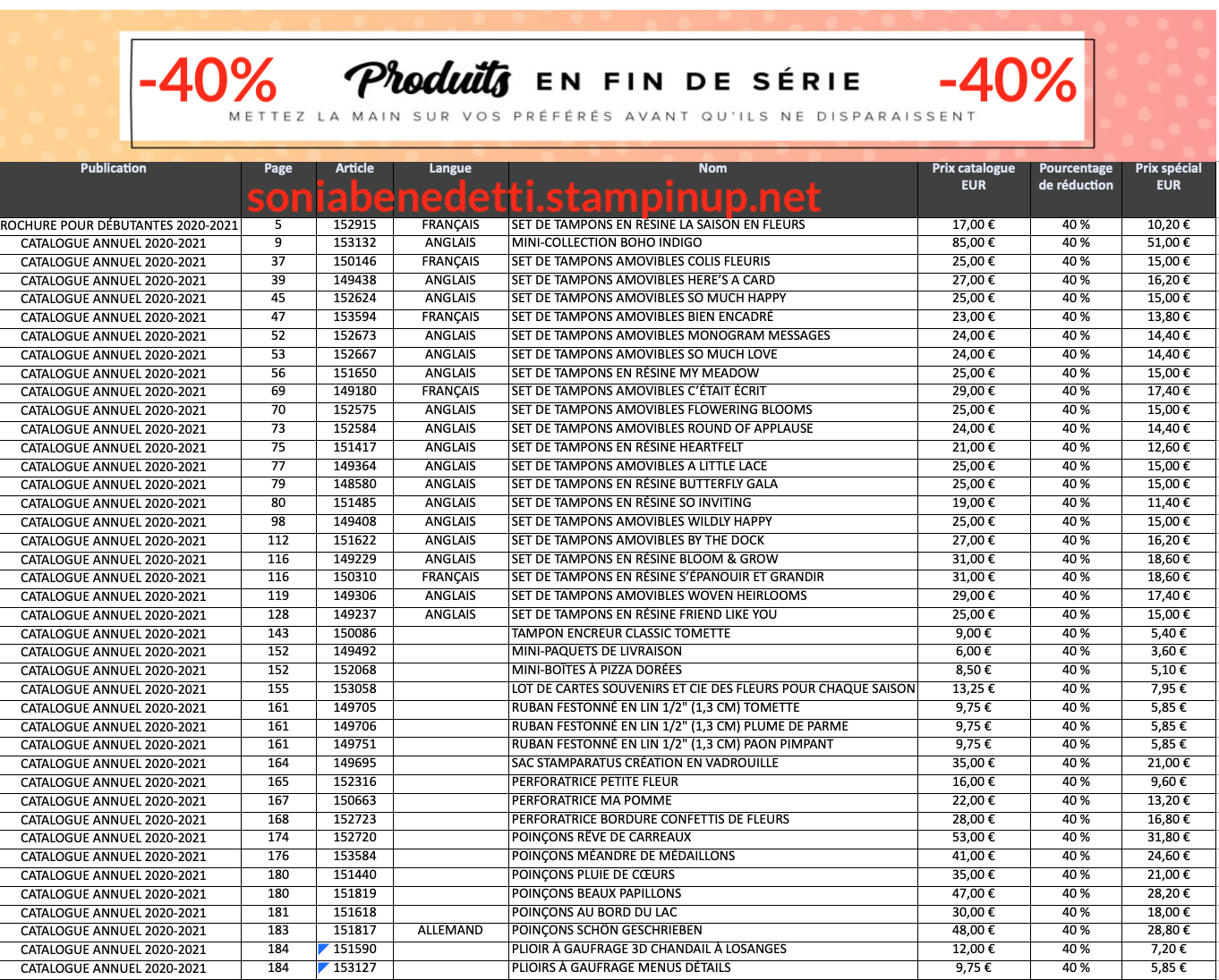 remise braderie tampon stampin up loisir créatif scrap carterie france boutique en ligne normandie sonia
