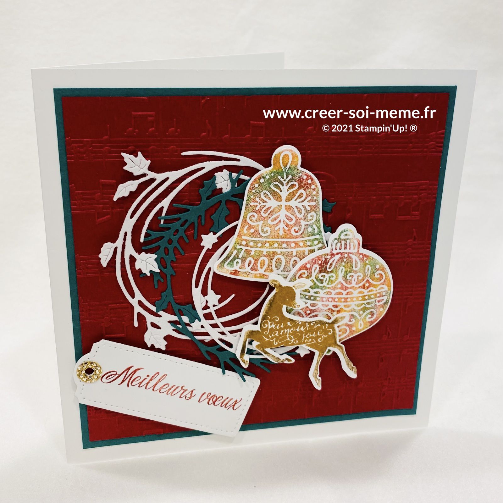 carte noel traditionnel carterie rouge vert étoilé couronne stampinup fournitures loisirs créatifs rouen le havre caen pont audemer