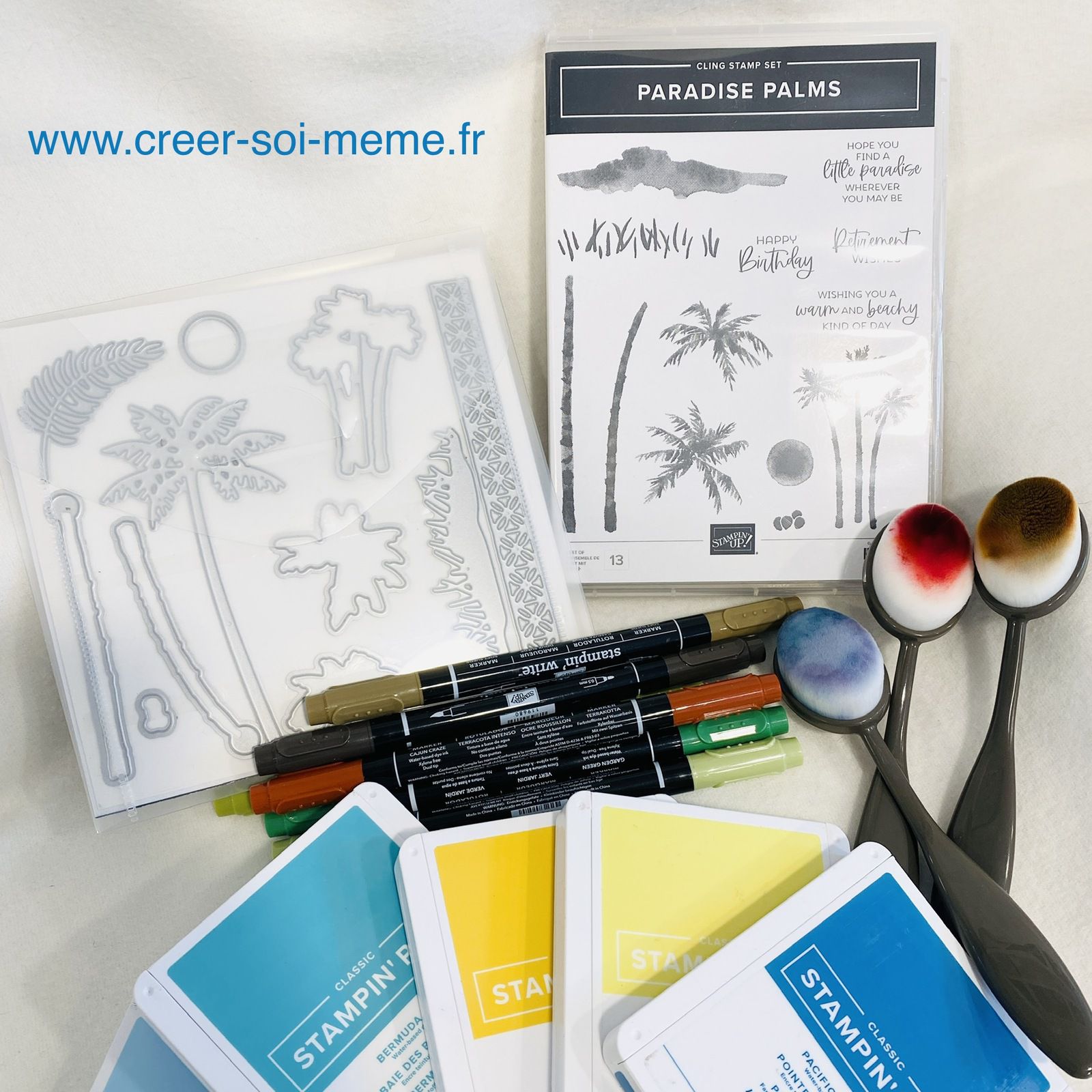 157710 lot paradise palms tampons poinçons stampin up carterie ile palmiers île herbe dies