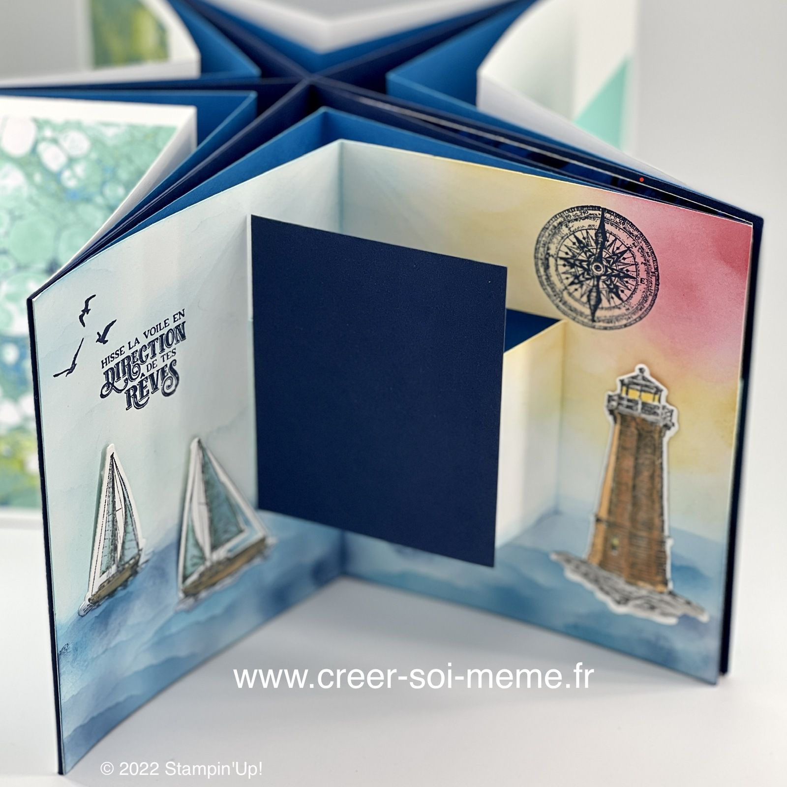 album étoile a l'horizon fond encres estompe phare voiliers stampinup