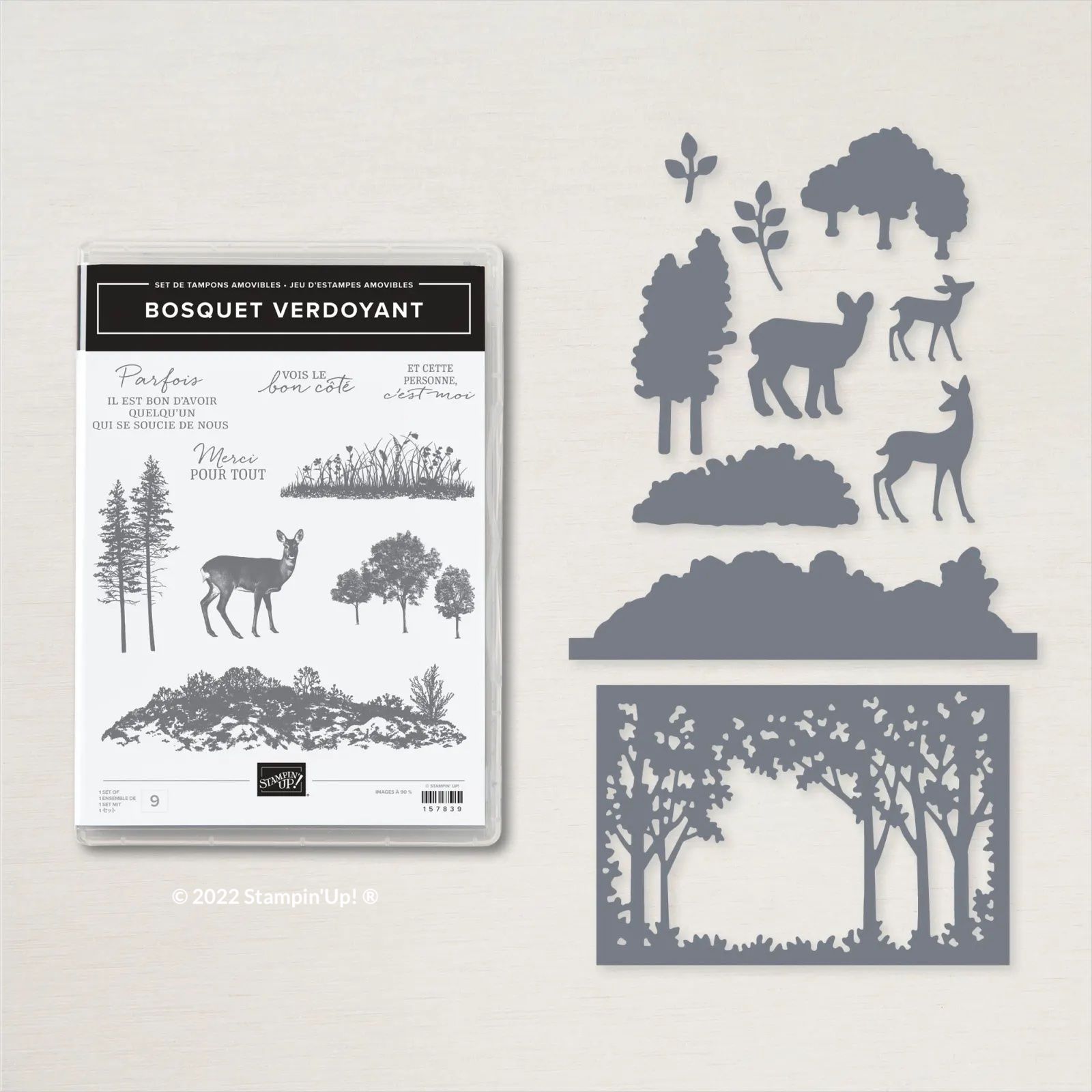 157846 lot Bosquet verdoyant foret chervil cerf arbres stampinup