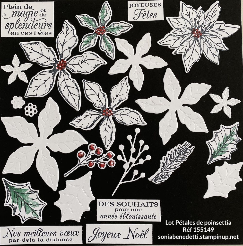 Le lot Pétales de poinsettia comprend le set de tampons Pétales de poinsettia et les poinçons Poinsettia stampinup