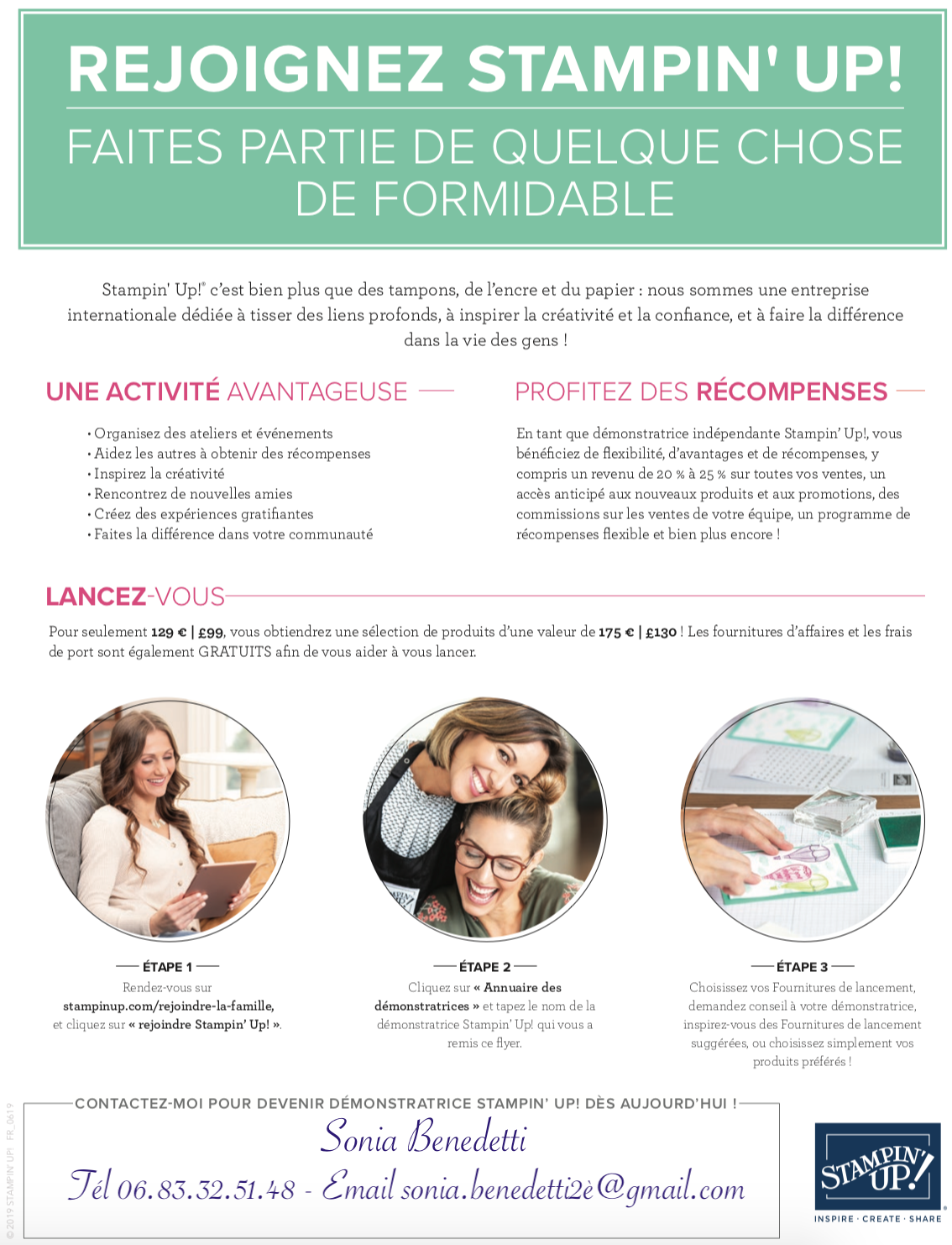 Rejoignez l'aventure Stampin'Up! en devenant démonstratrice et travaillez quand vous avez envie